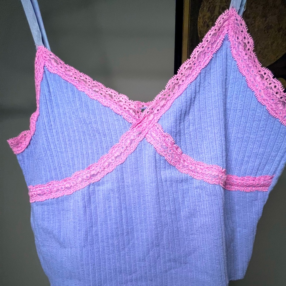 90s Y2K Style Purple and Pink Lace Trim Tank Top